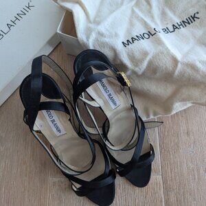 Manolo Blahnik Satin Crystal Embellishments Sandals